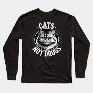 Cats Not Drugs Munchkin British Longhair Long Sleeve T-Shirt